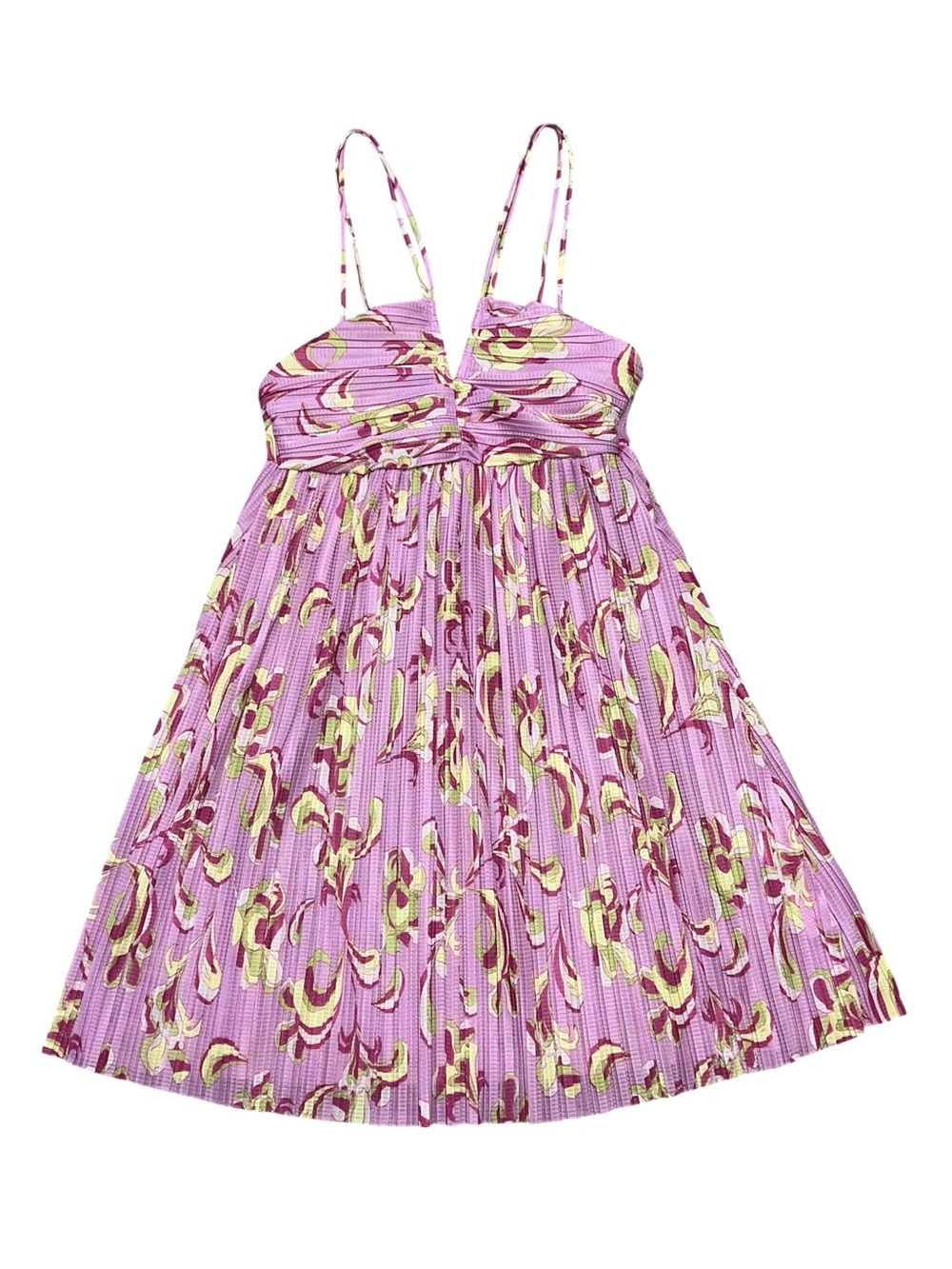 NWT ZARA women’s pink multicolored paisley pleated strappy mini dress size SMALL